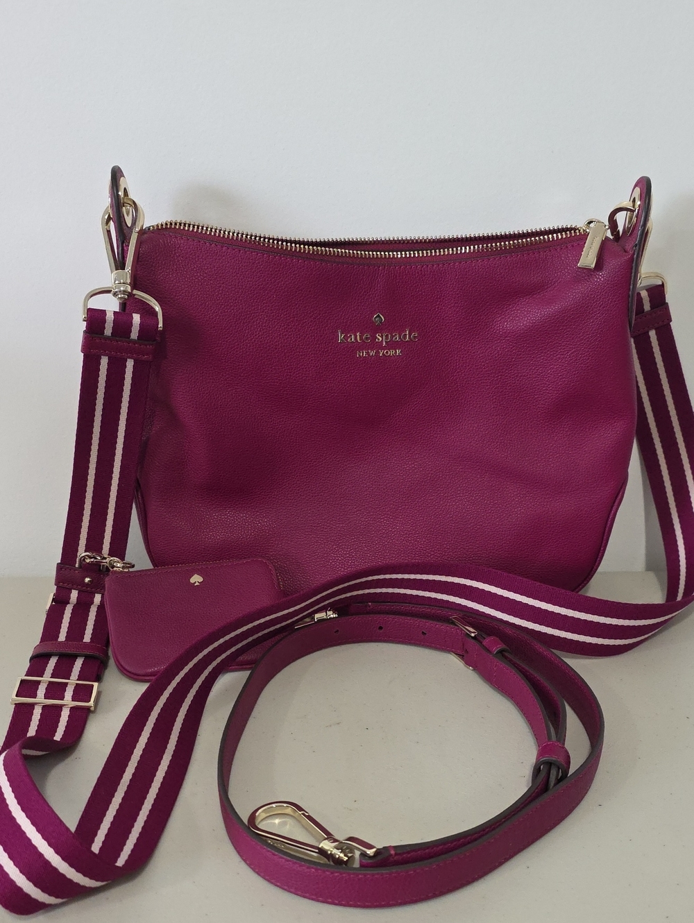 Kate Spade Rosie Large Crossbody Raspberry Leather w/ 2 Straps Pouch Fucsia